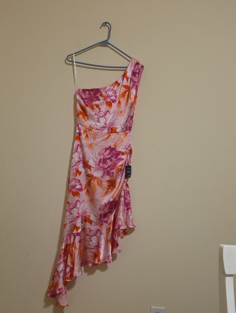 Lulu's Pink & Orange One-Shoulder Asymmetrical Floral Dress